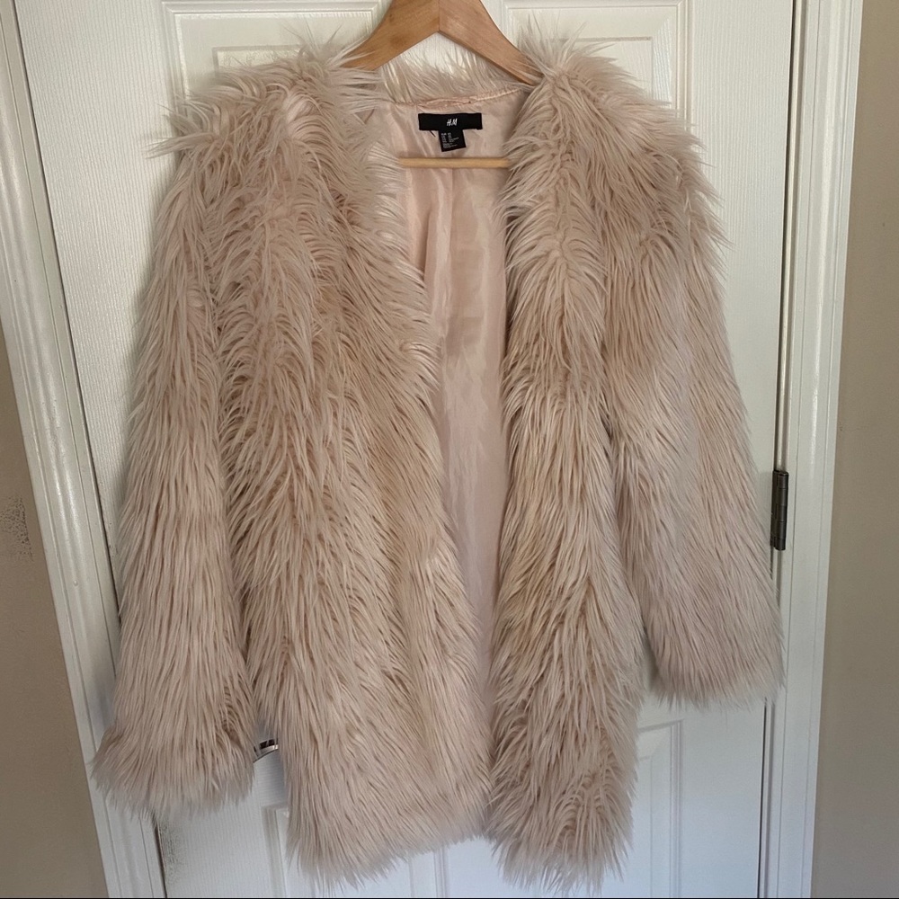 H&M Dusty Rose Faux Fur Coat - Size XS